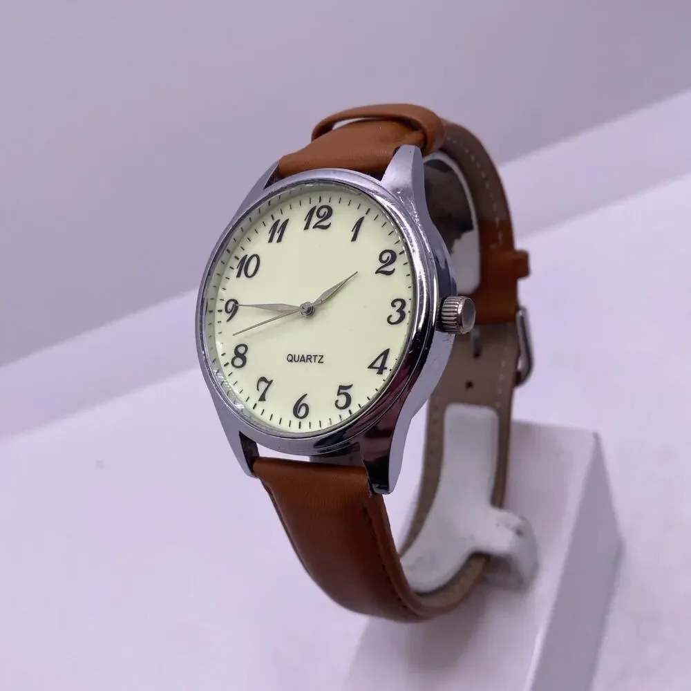 Mens Full Glow Brown Leather Watch New Battery